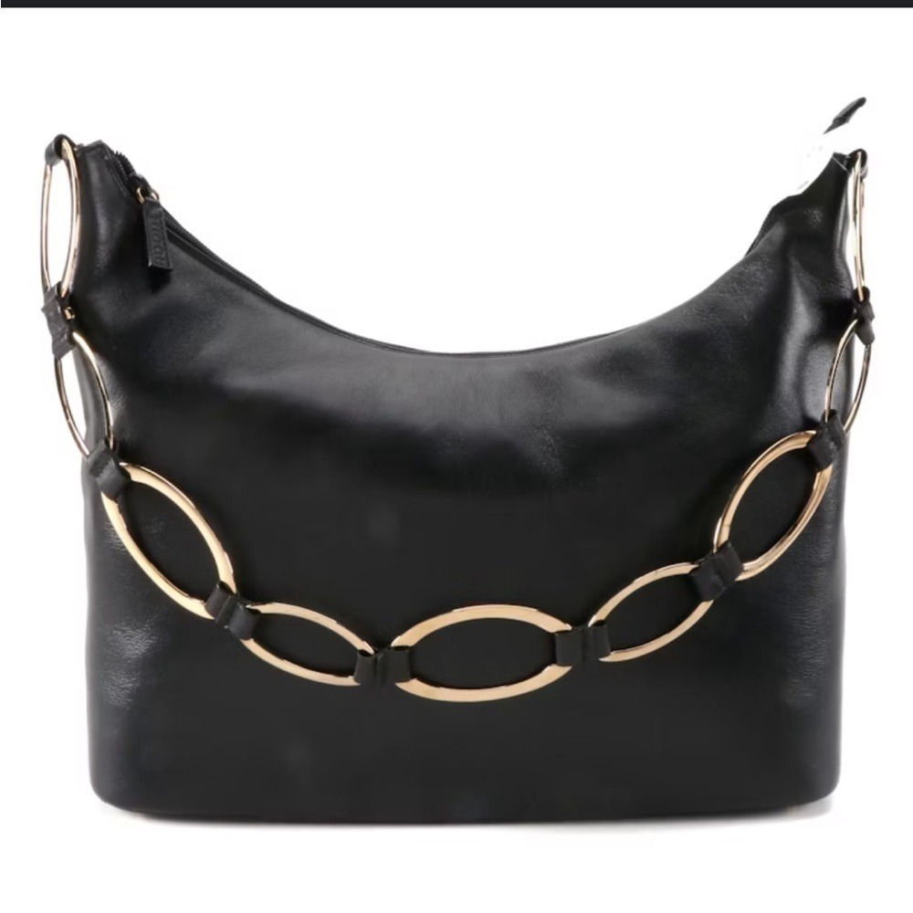 Gucci Hobo Bag Medium Black Vintage Leather Gold Chain Strap 001-1998-1805